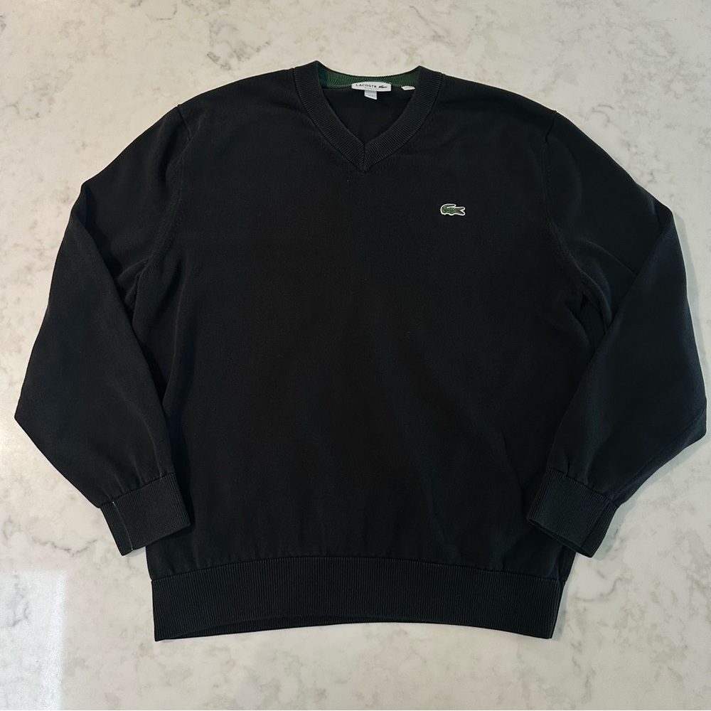 Lacoste Men's Organic Cotton Classic Fit V-Neck Sweater in Black. Size XL